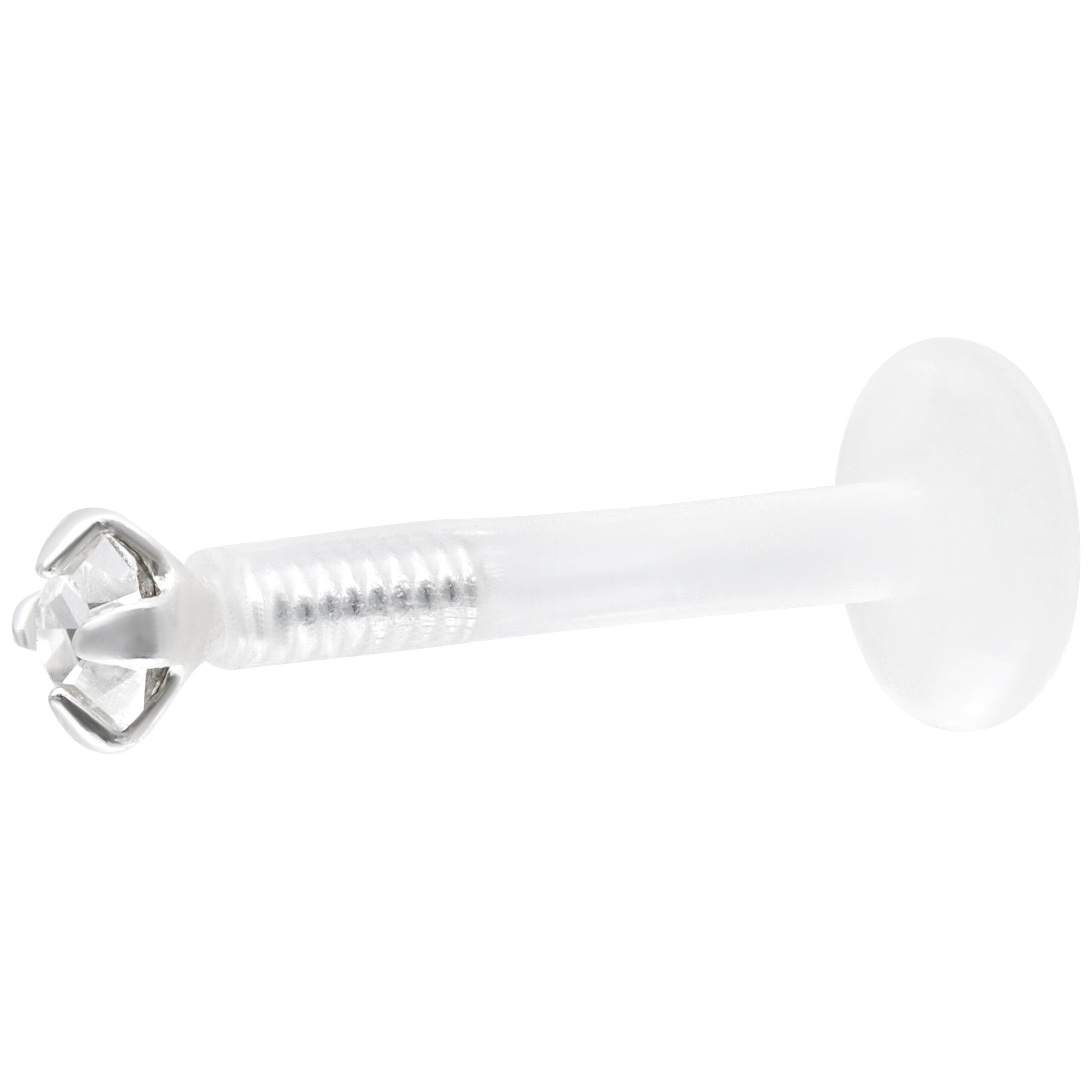 Kristallklarer Labret mit Push Fit auf weißem Hintergrund