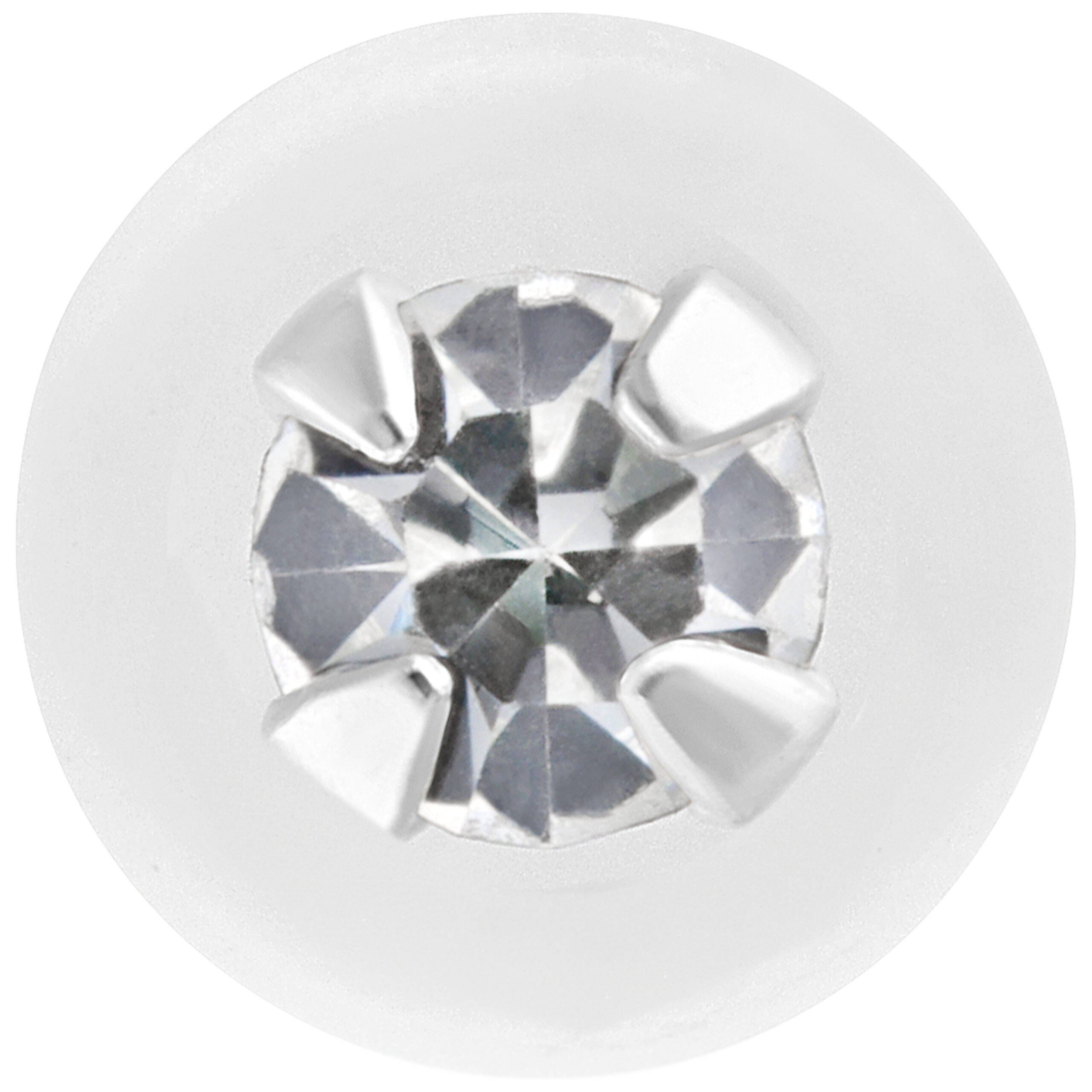 Kristallklarer Push-Fit Mini Labret mit silbernem Kristall auf weißem Hintergrund