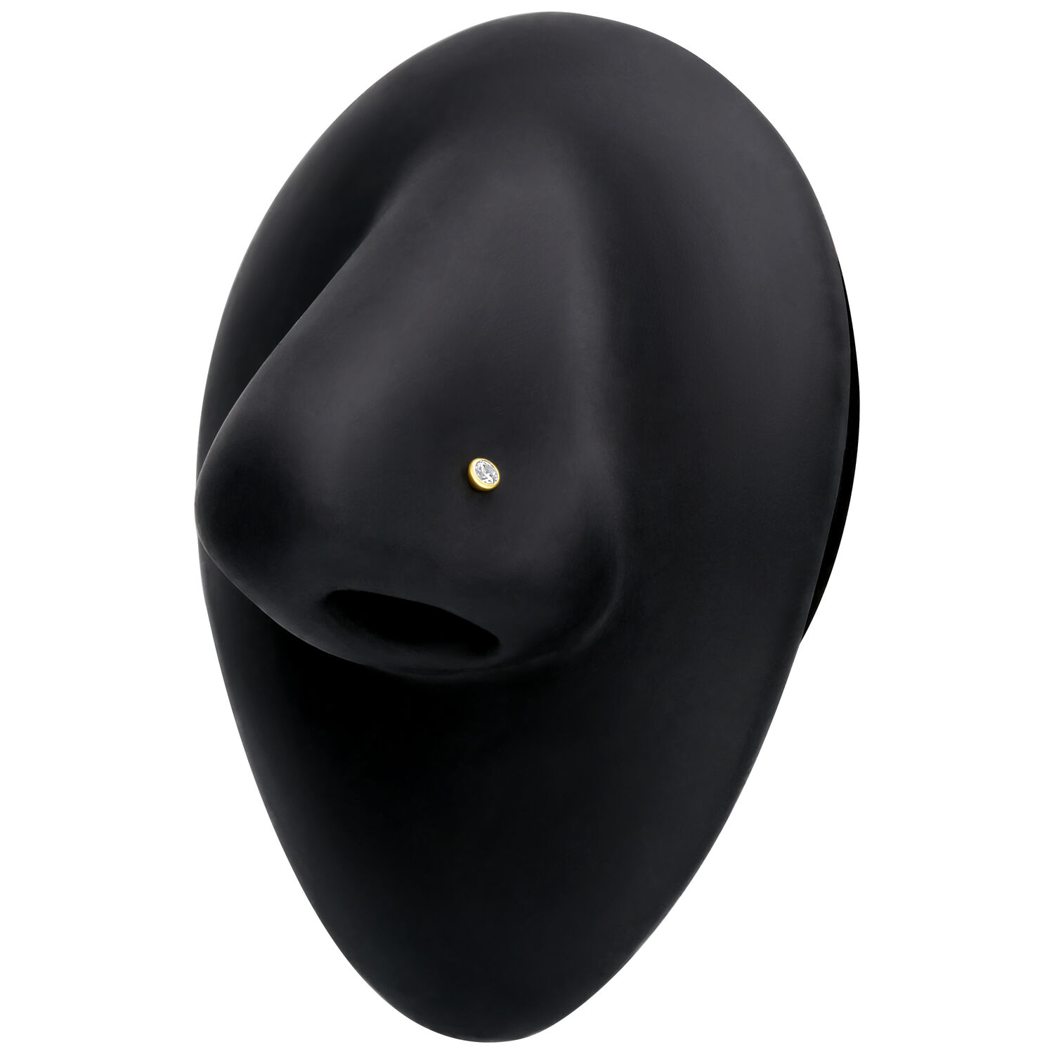 Eleganter Nasenstecker aus 18k Gold mit kristallklarem Stein auf schwarzem Hintergrund