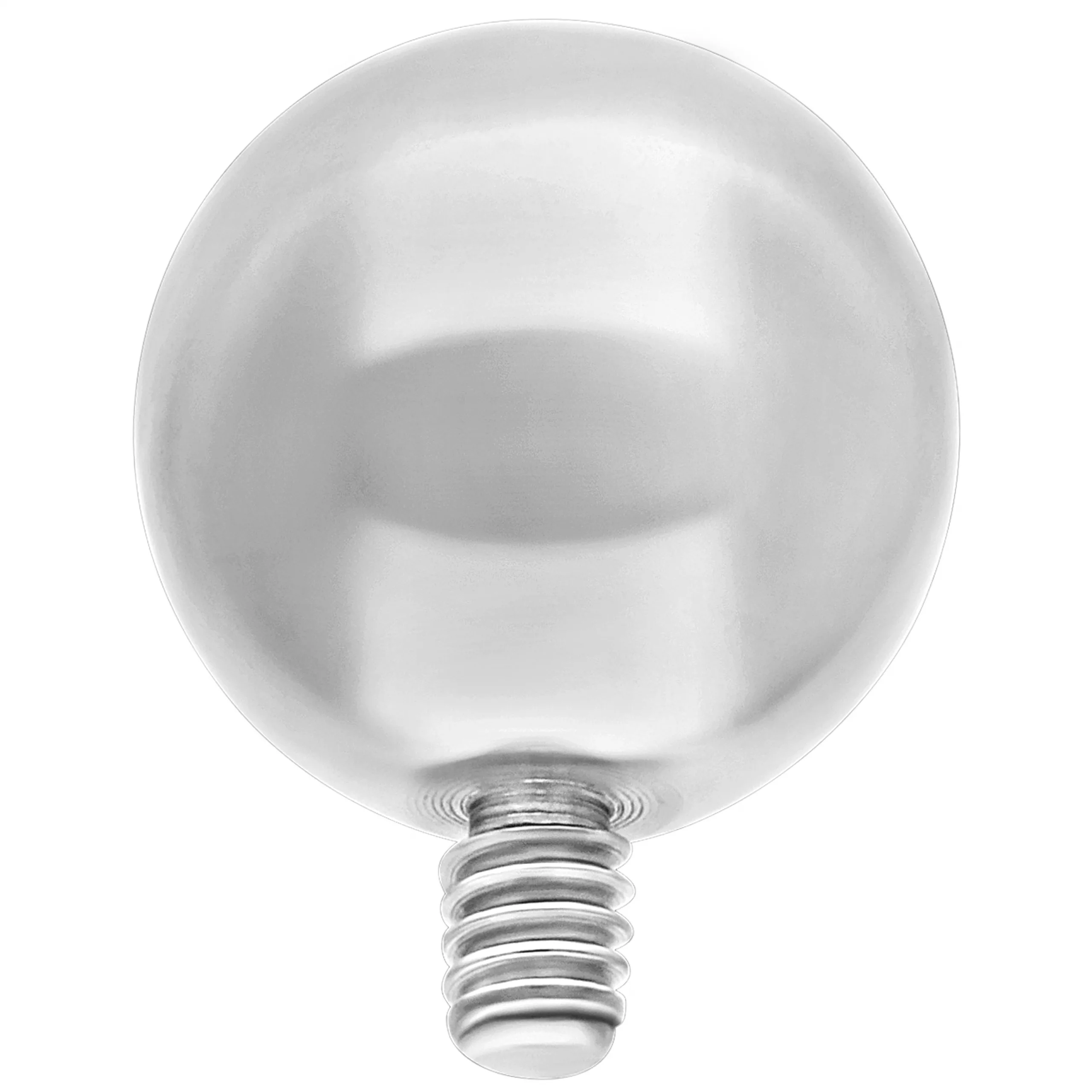 Silberner Kugelaufsatz aus Titan mit Außengewinde auf weißem Hintergrund