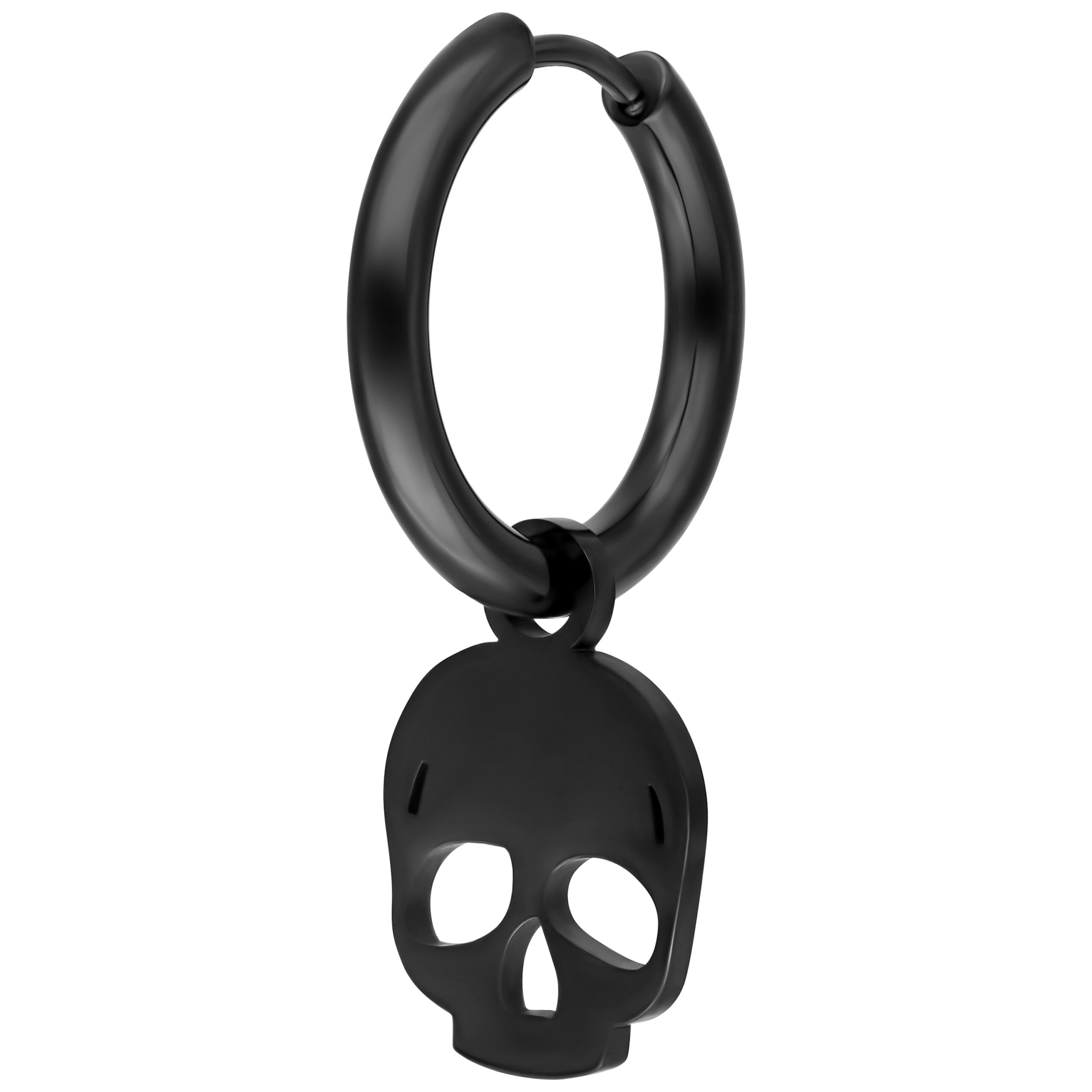 Schwarze Ohrringe mit Totenkopf-Anhänger auf weißem Hintergrund