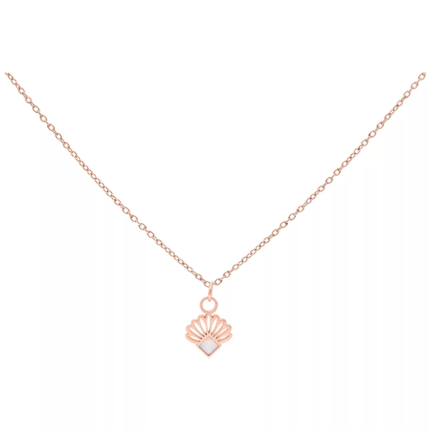 Kette mit synthetischem Opal-Anhänger in Roségold, 50 cm lang