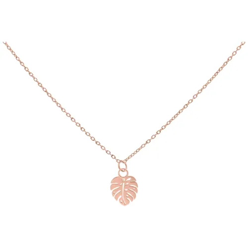 Kette mit Monstera Blatt Anhänger in Roségold auf weißem Hintergrund