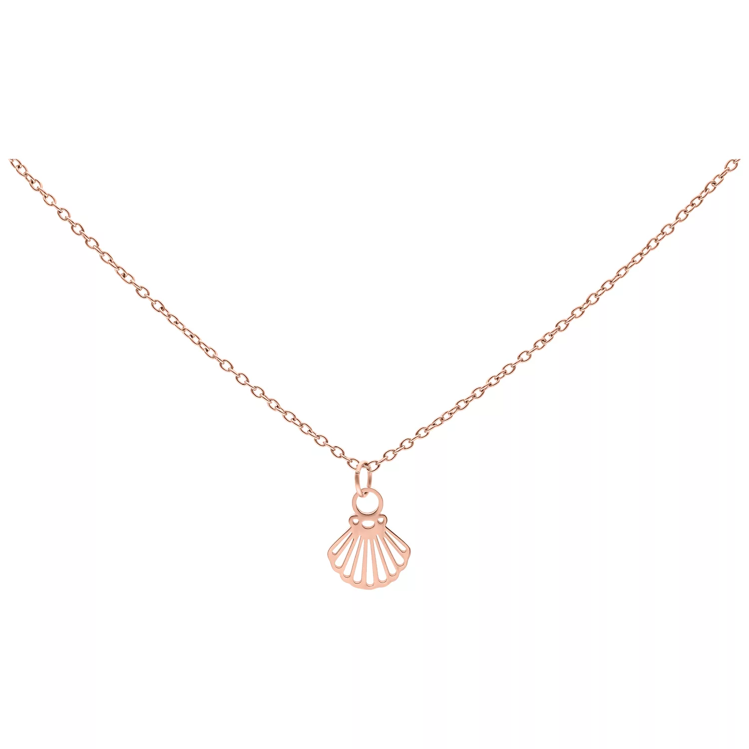 Kette aus Chirurgenstahl mit Muschel-Anhänger in Roségold auf weißem Hintergrund