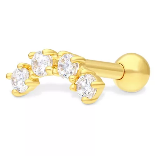 18k Earbarbell Four Crystals