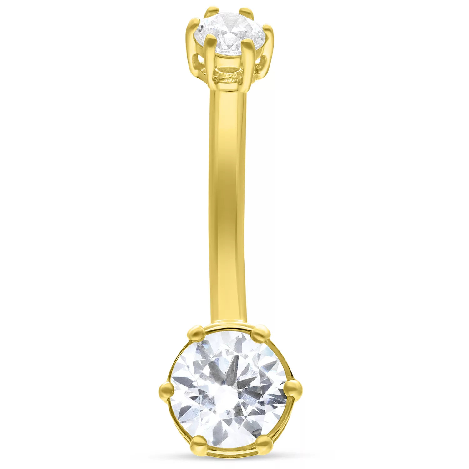 18K Gold Bananabell mit zwei klaren Kristallsteinen auf weißem Hintergrund