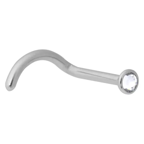 Silberner Nasenstecker aus Chirurgenstahl mit kristallklarem Kristall auf weißem Hintergrund