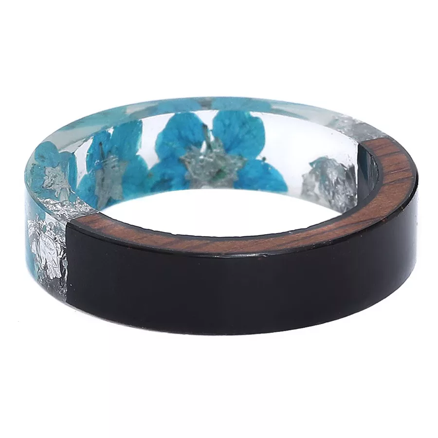 Blauer Fingerring mit Blumenmuster, Harzmaterial, 17,0 mm Größe