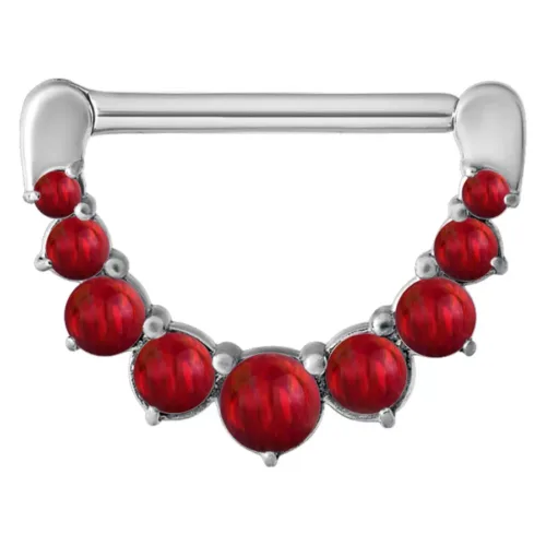 Silberner Nipple Clicker mit sieben roten Opalen auf weißem Hintergrund