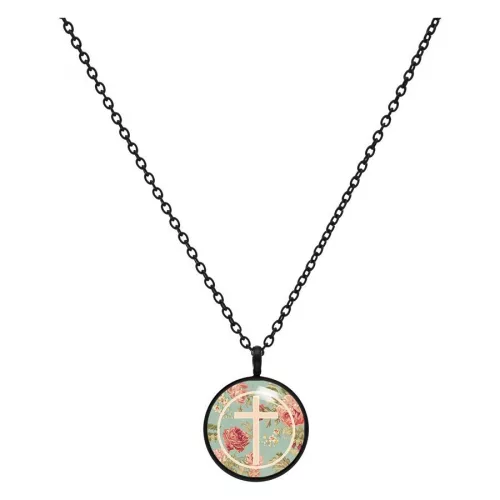 Cross Roses Mint Necklace