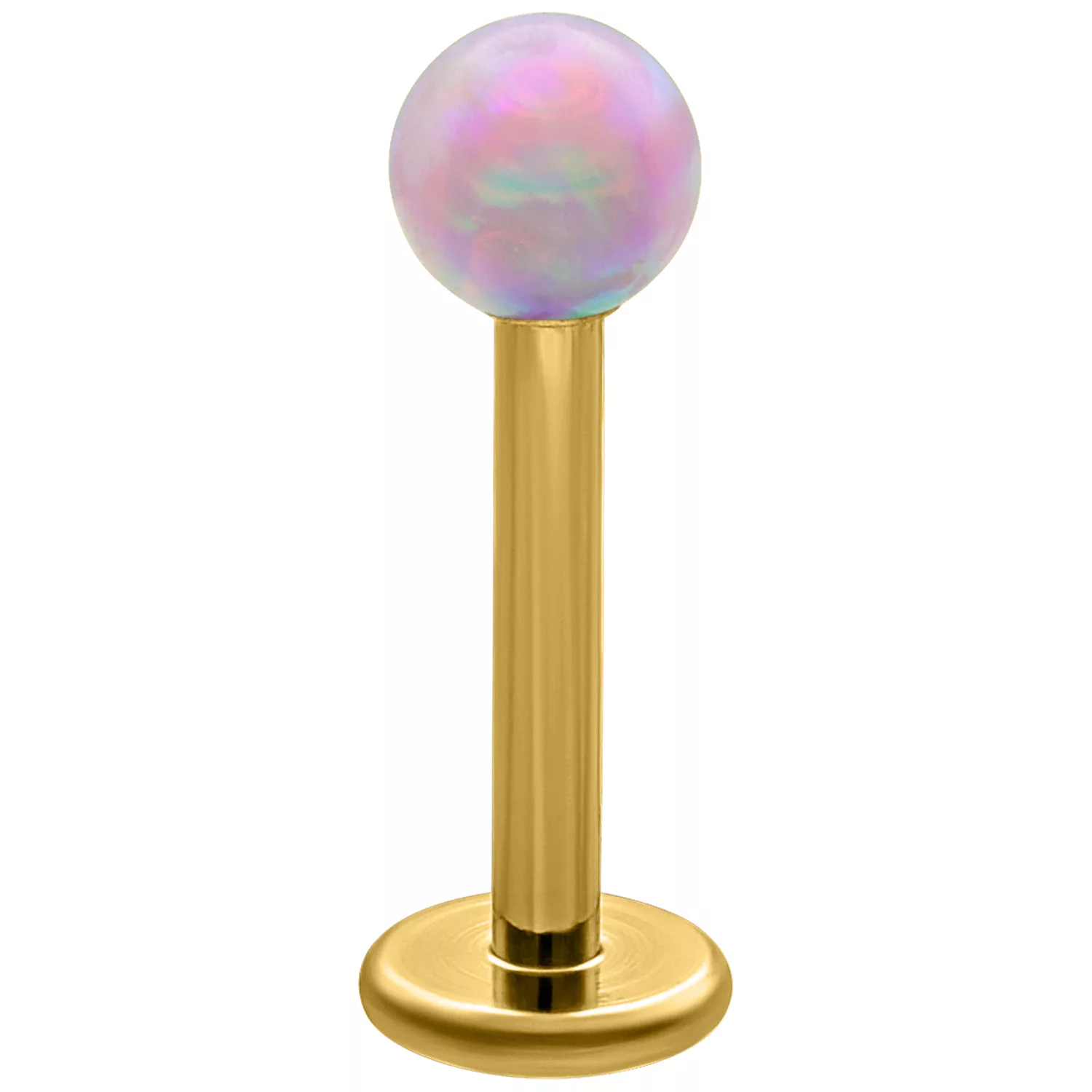 Rosa synthetischer Opal Ball auf goldfarbenem Titan Labret, 5 mm
