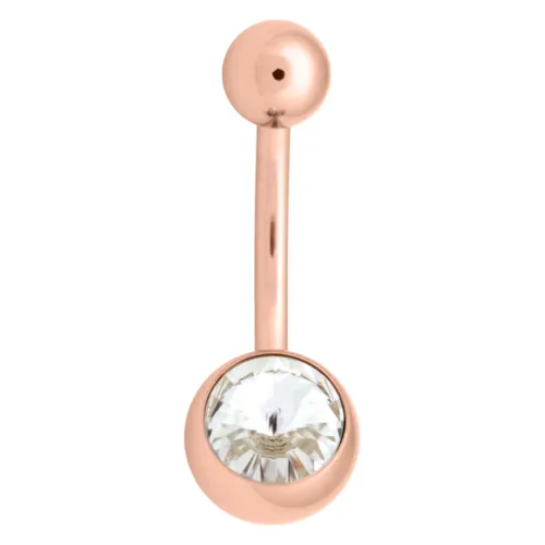 Roségoldenes Bananabell mit klarem Kristall auf weißem Hintergrund