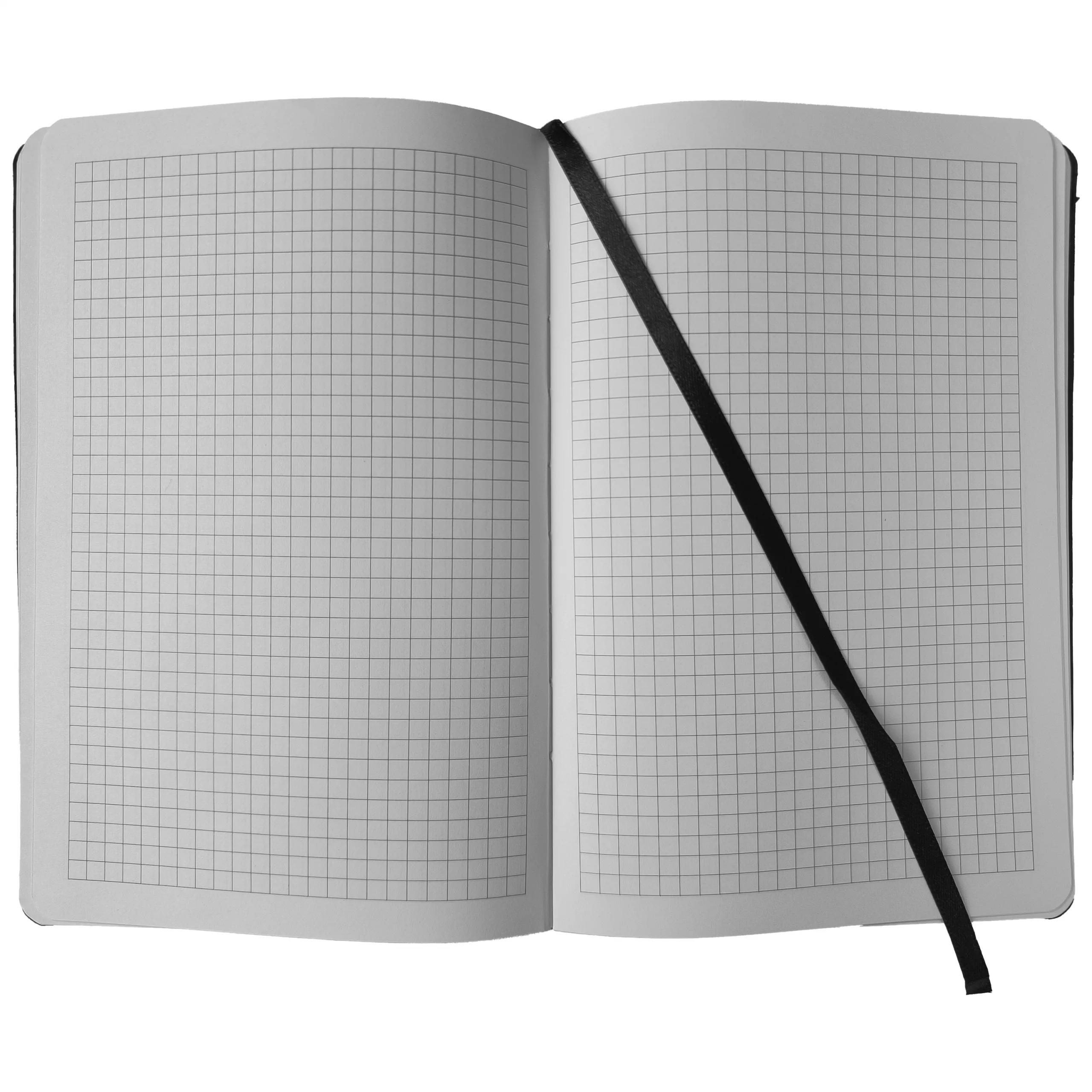 Offenes Wildcat Notebook mit Karomuster und schwarzem Lesezeichen auf weißem Hintergrund