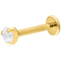 Goldenes Labret-Piercing mit klarem Kristall, 6mm Länge, 3mm Kugel