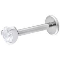 Weißgold Single Crystal Push-Fit Labret, 6 mm Länge, 3 mm Kristall, auf weißem Hintergrund