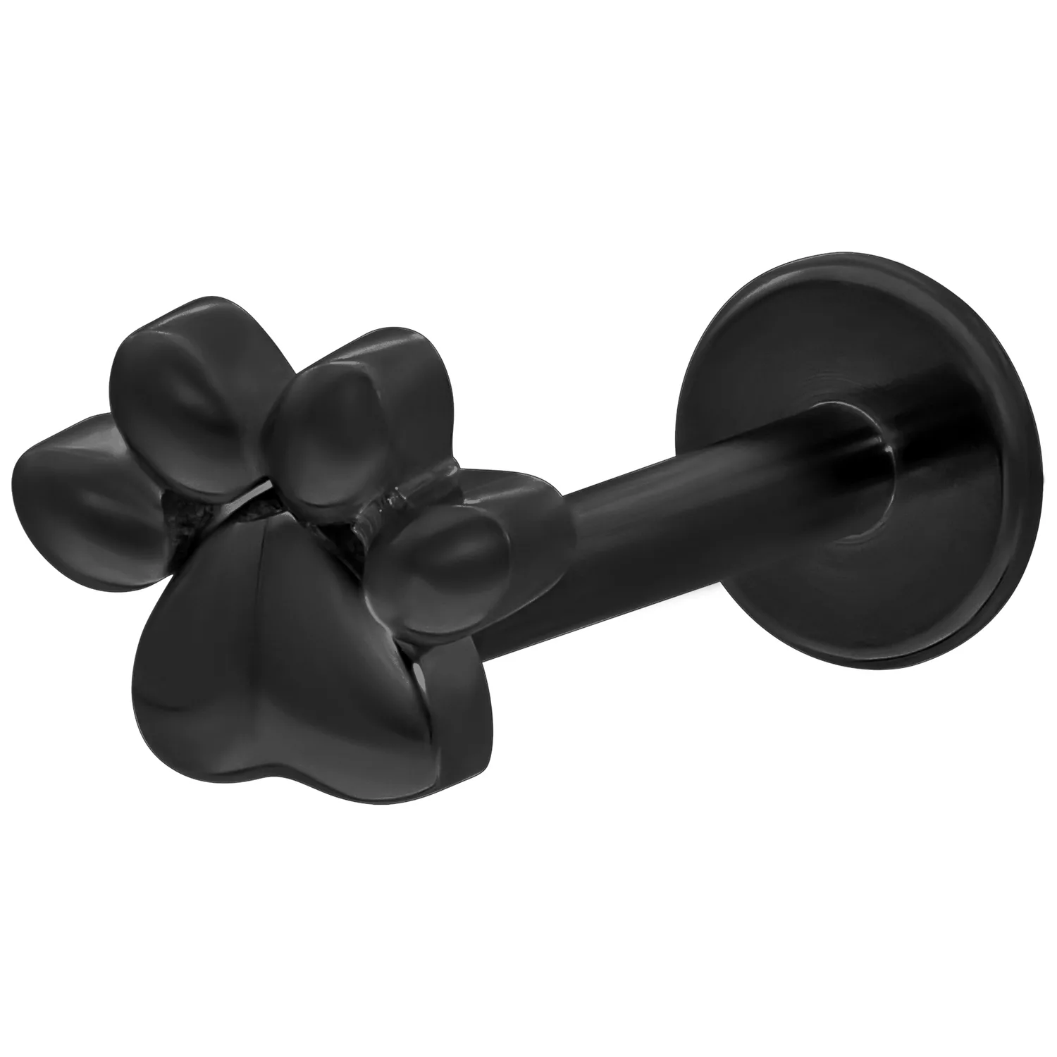 Schwarzes Labret mit Pfotenmotiv auf weißem Hintergrund, Länge 6,0 mm