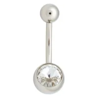 Kristallklarer Bauchnabel Bananabell 1,6mm Silberner Bauchnabel Bananabell mit klarem Kristall auf weißem Hintergrund