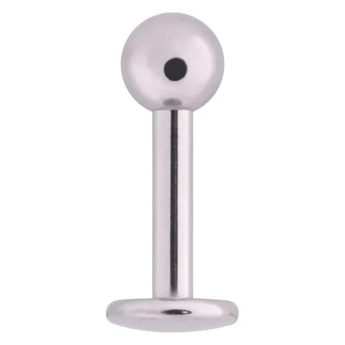 Silbernes Labret Stud aus Titan mit Außengewinde auf weißem Hintergrund