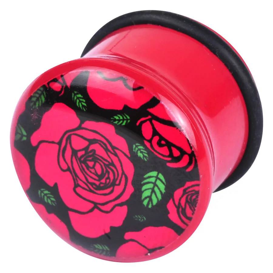 Logo Single Flared Acryl Plug "red rose"