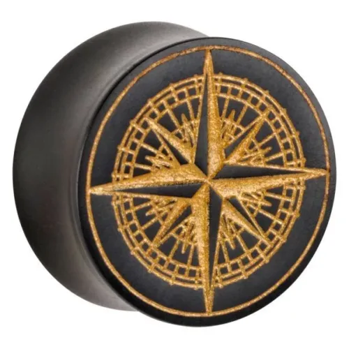 Golden Compass on Black Wood Plug
