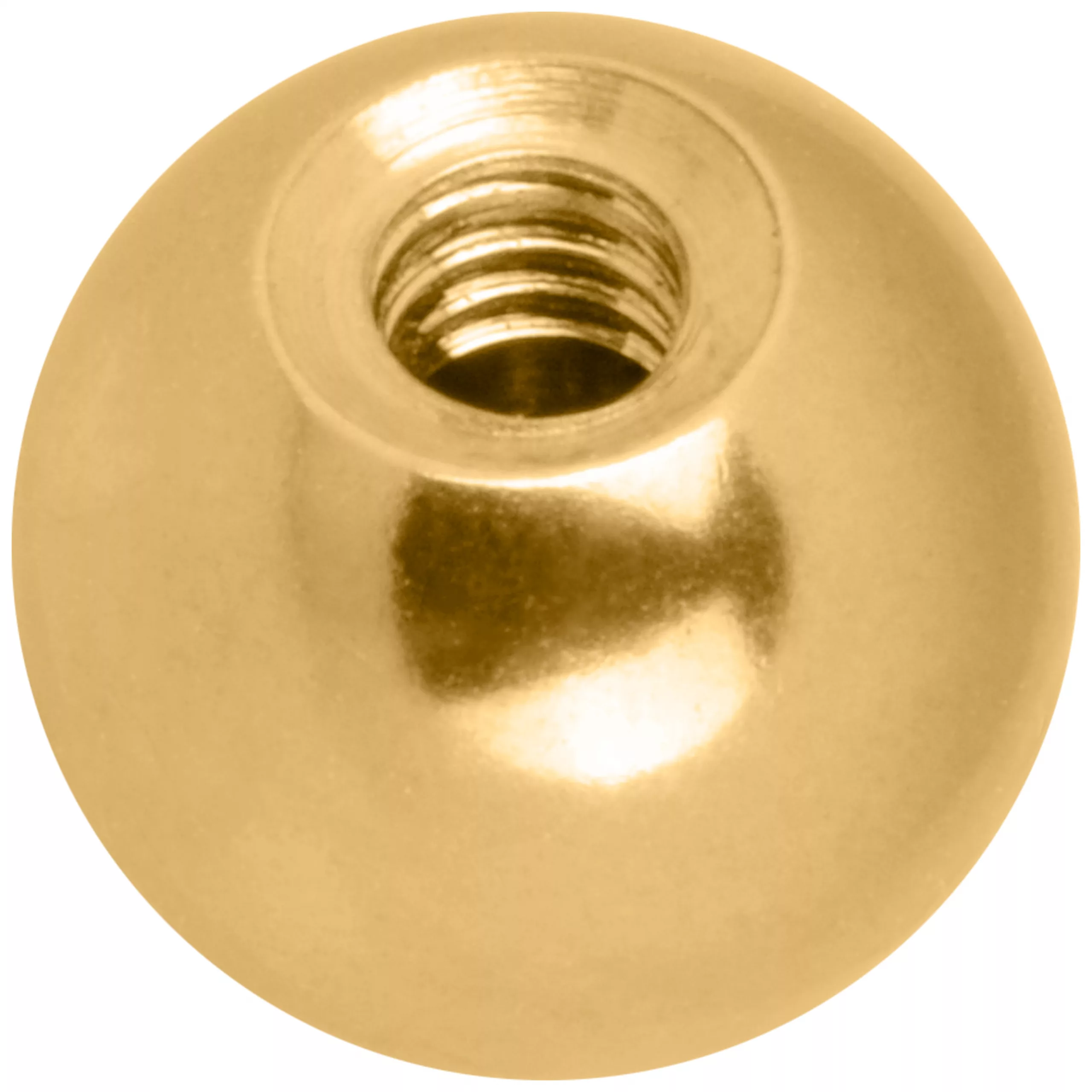 Goldene Metallkugel mit Innengewinde auf weißem Hintergrund