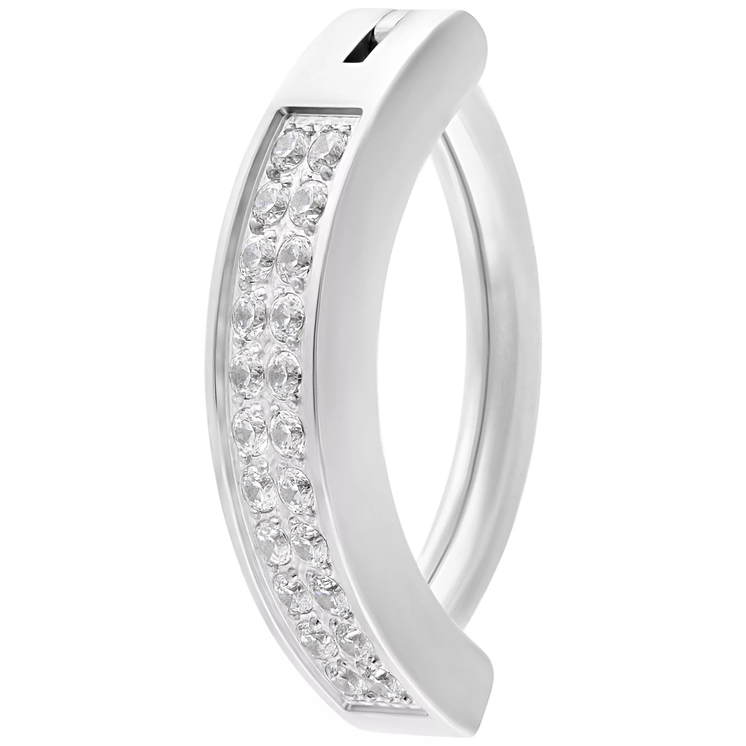 Silberner Bauchnabel Clicker mit doppeltem Kristallbogen auf weißem Hintergrund