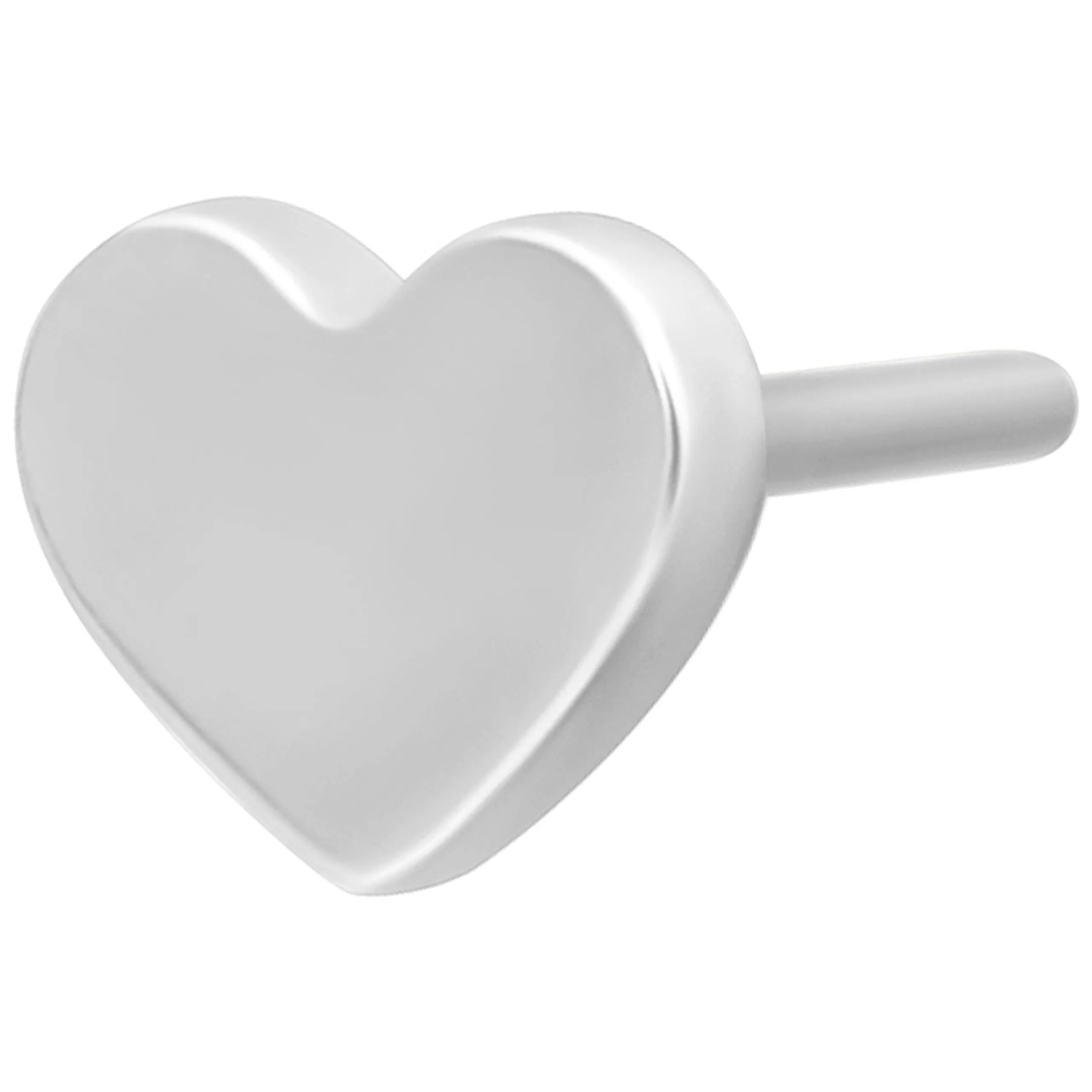 Silberfarbener Herz Aufsatz aus Titan auf weißem Hintergrund