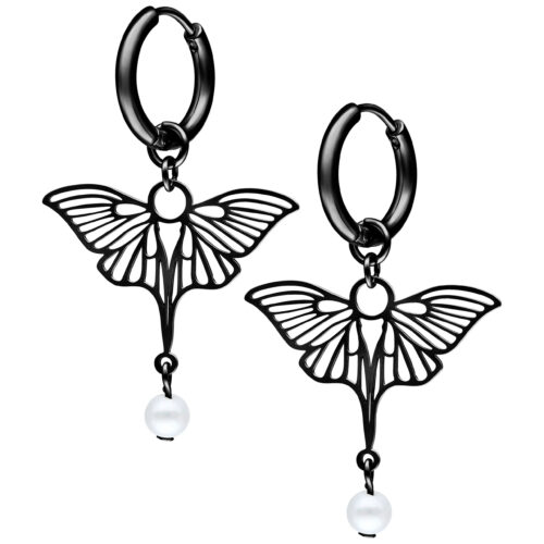 Little Pearl Dragonfly Hoops - Black Metal
