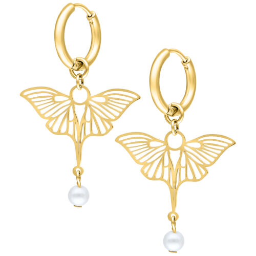 Little Pearl Dragonfly Hoops - Golden Metal