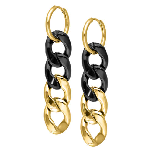 Little 2 Tone Chunky Silverblack Hoops - Golden Metal