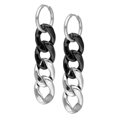 Little 2 Tone Chunky Silverblack Hoops - Silvercoloured Metal