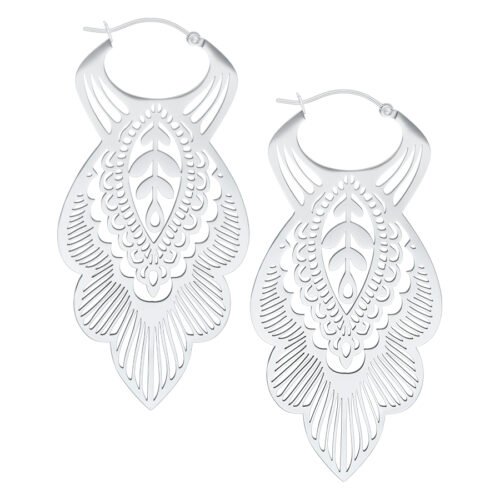 Mandala Leaf Hoops - Silvercoloured Metal