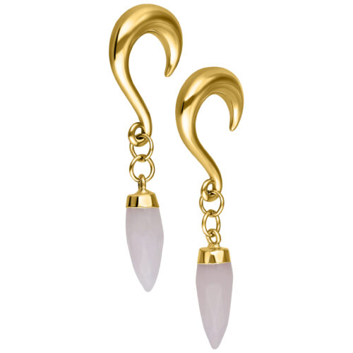 Goldene Ohrgewichte aus Chirurgenstahl mit rosa Kristall, hängend