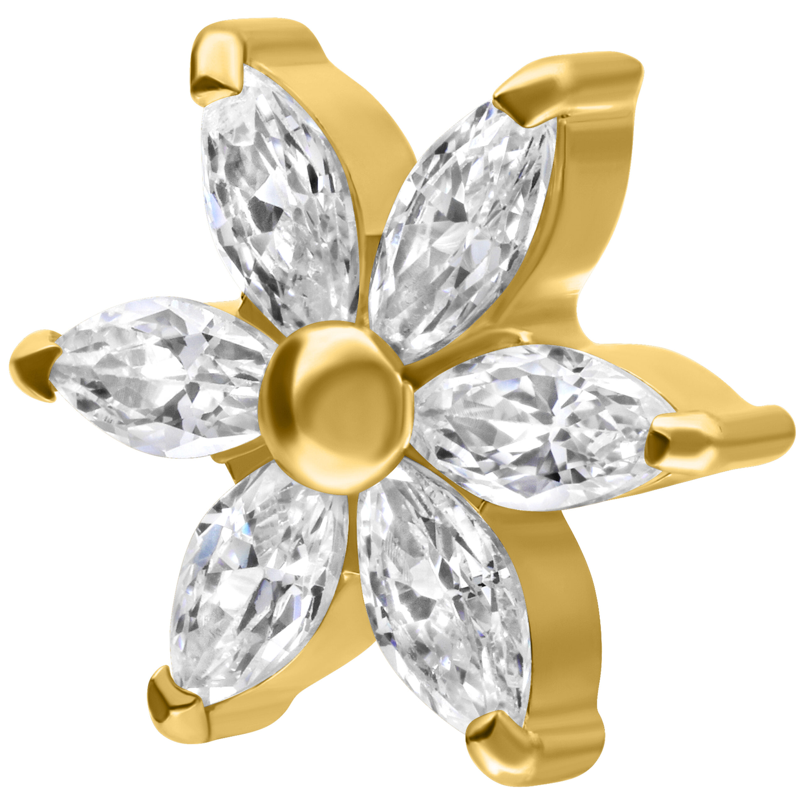 Goldener Hibiskusblüten-Aufsatz mit kristallklaren Steinen auf weißem Hintergrund