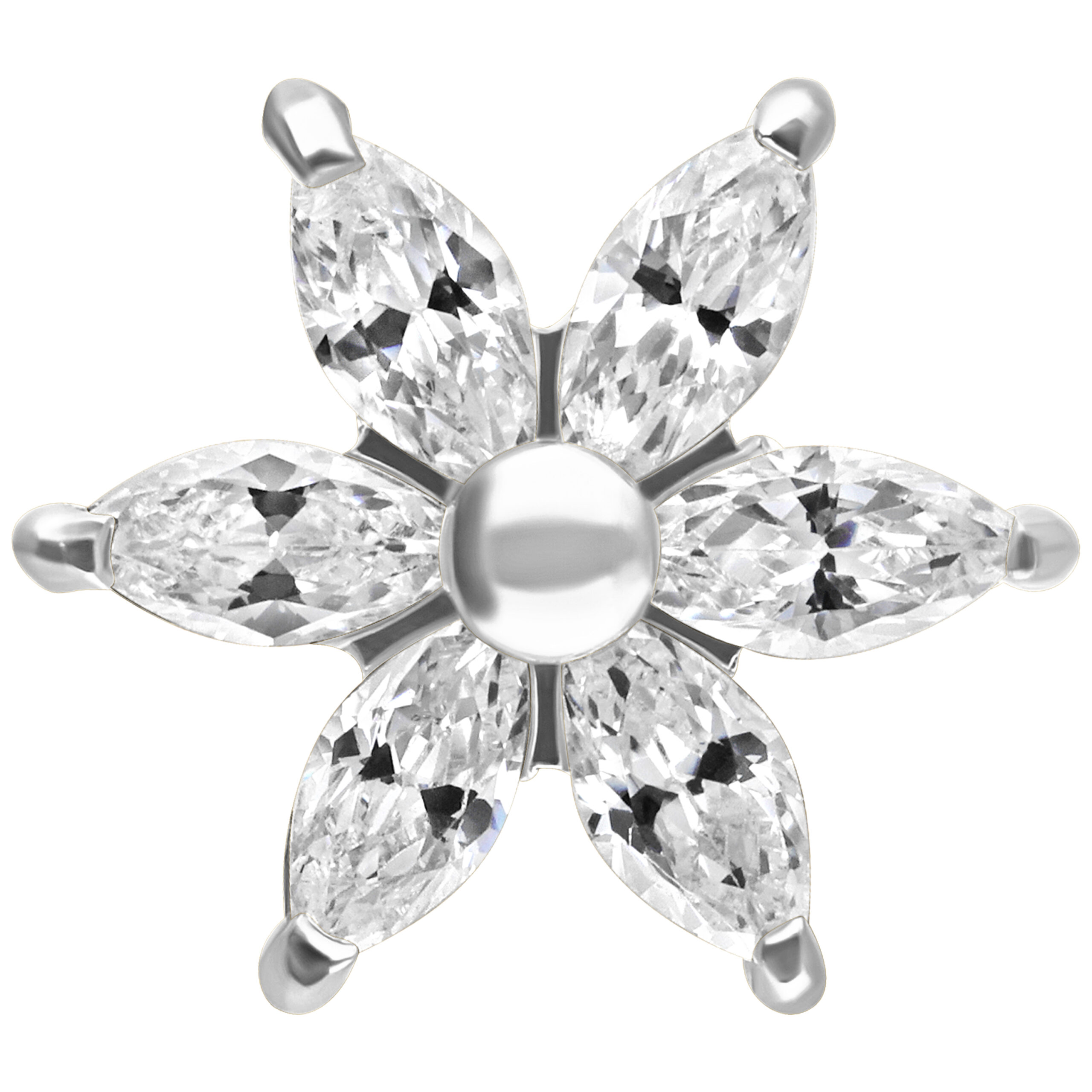 Silberner Hibiskus-Aufsatz mit klaren Kristallen auf weißem Hintergrund