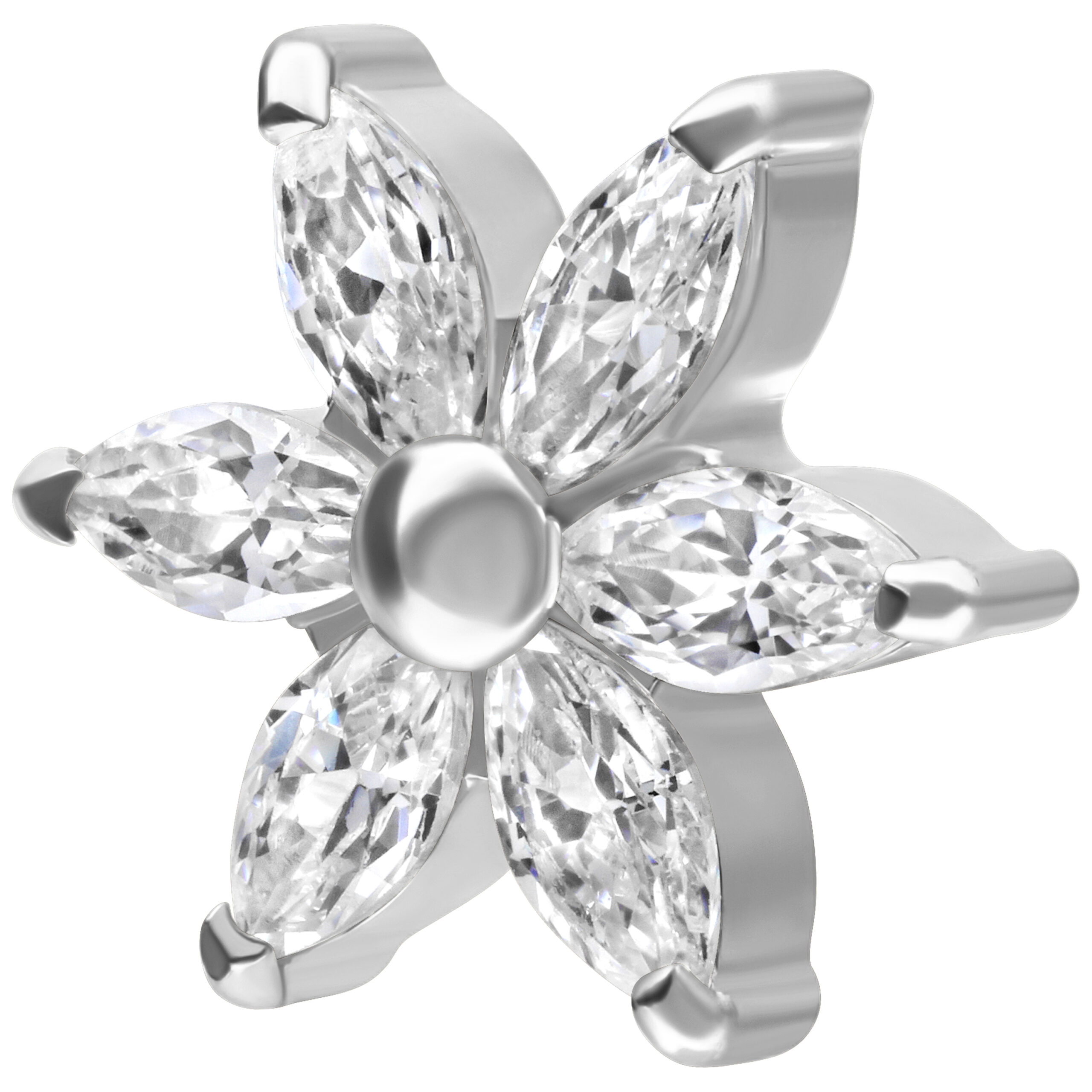 Silberner Hibiskus Aufsatz mit kristallklaren Steinen auf weißem Hintergrund