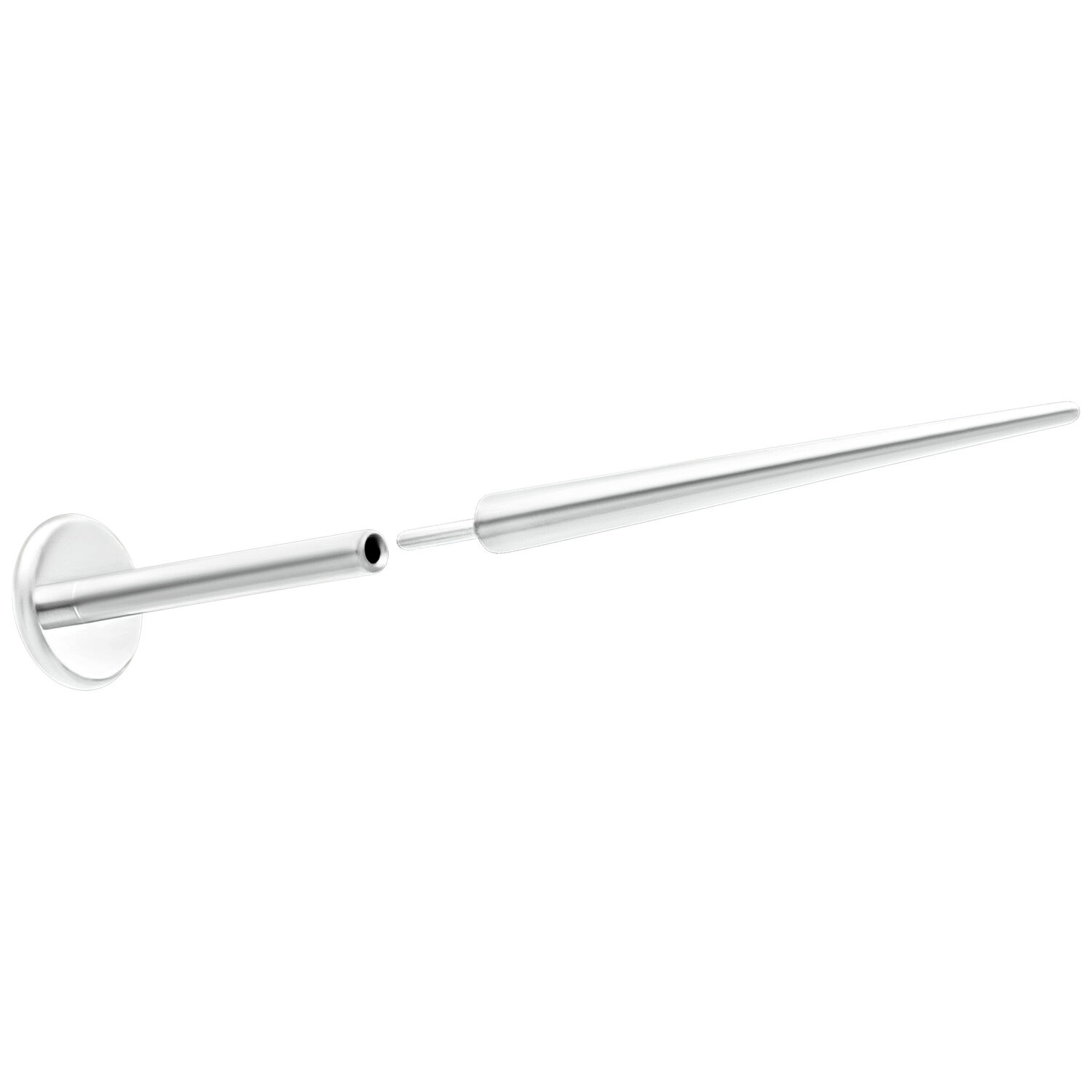 Silberner Push-Fit Einführstift aus Titan auf weißem Hintergrund