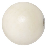 Weiße, runde Kugel aus Knochen mit Innengewinde auf weißem Hintergrund