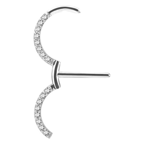 Silberner Nipple Clicker aus Chirurgenstahl 316L mit klaren Kristallen, Länge 13mm
