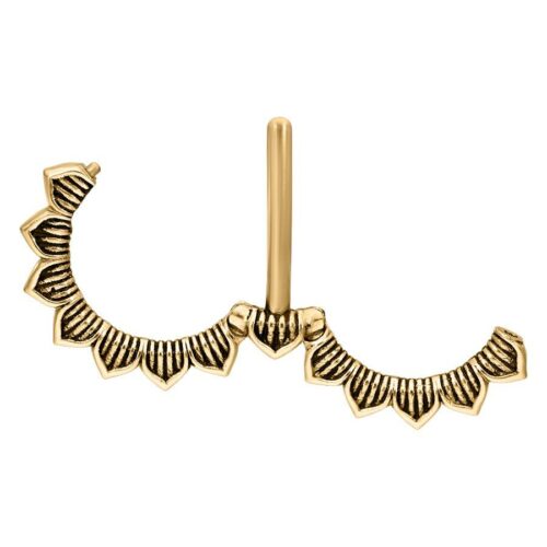 Goldener Flower Nipple Clicker aus Chirurgenstahl 316L, Länge 12 mm, auf weißem Hintergrund
