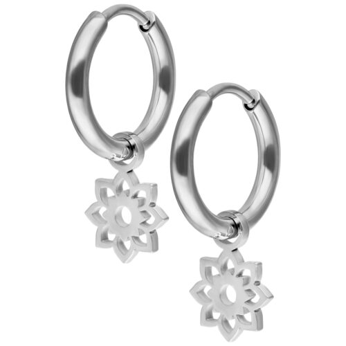 Mini Flower Hoops Pair - Silvercoloured Metal