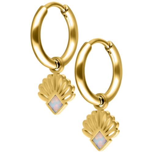Mini Opal Fan Hoops Pair - Golden Metal