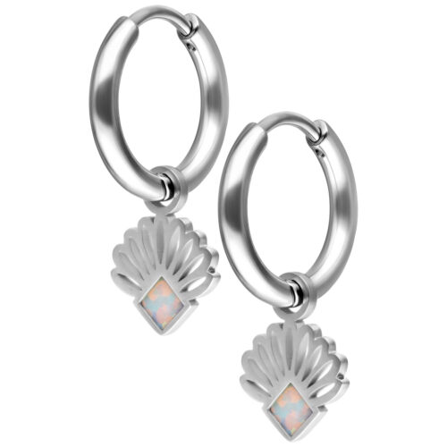 Mini Opal Fan Hoops Pair - Silvercoloured Metal