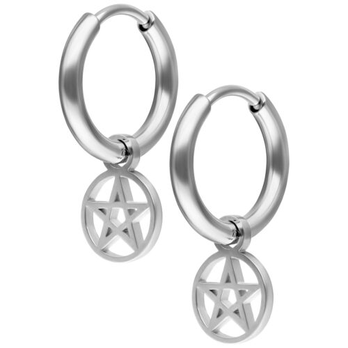 Mini Pentagram Hoops Pair - Silvercoloured Metal
