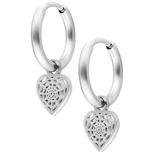 Mini Spiderweb Heart Hoops Pair