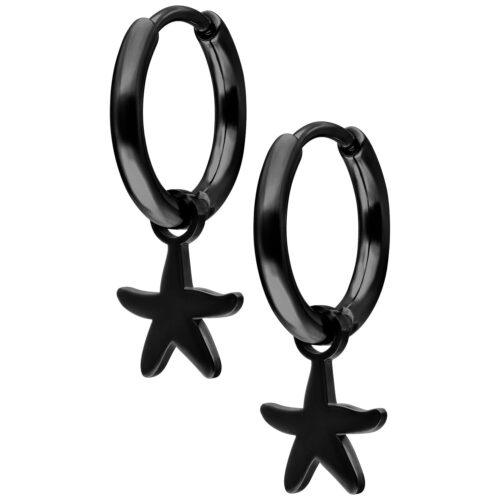 Mini Starfish Hoops Pair - Black Metal