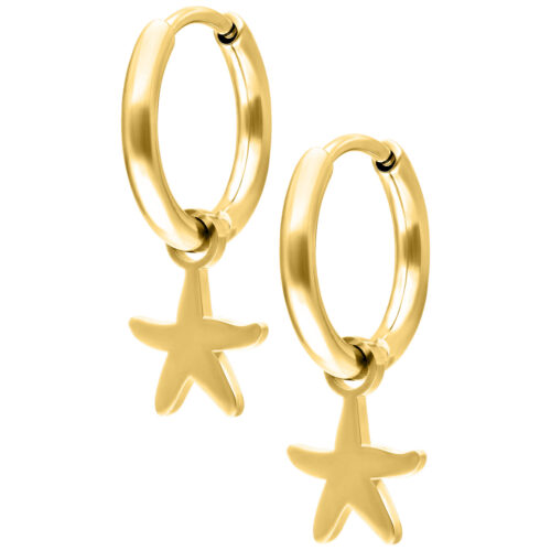 Mini Starfish Hoops Pair - Golden Metal