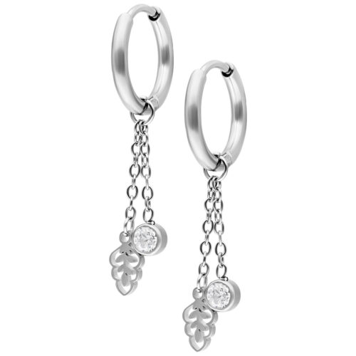 Mini Crystal Leaf Hoops Pair