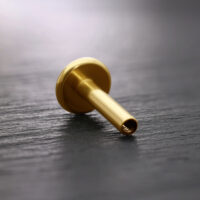 Goldenes Titan Labret mit Innengewinde Goldenes Titan Labret auf dunklem Hintergrund, schräg liegend