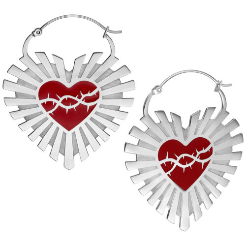 Barbed Wire Sacred Heart Hoops Pair - Silvercoloured Metal
